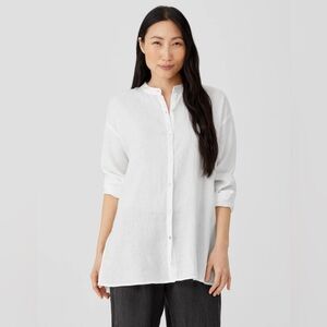 Eileen Fisher Organic Handkerchief Linen Mandarin Collar Shirt XXS